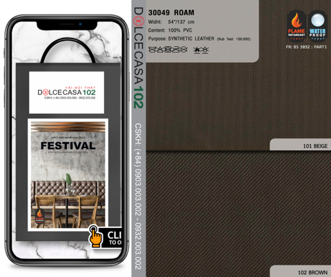  30049 vải PVC bọc nệm ghế ROAM 2 màu copyright 2021 