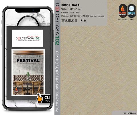  30059 vải PVC bọc nệm ghế GALA 1 màu copyright 2021 