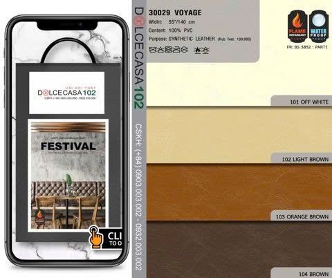  30029 vải PVC bọc nệm ghế VOYAGE 9 màu copyright 2019 