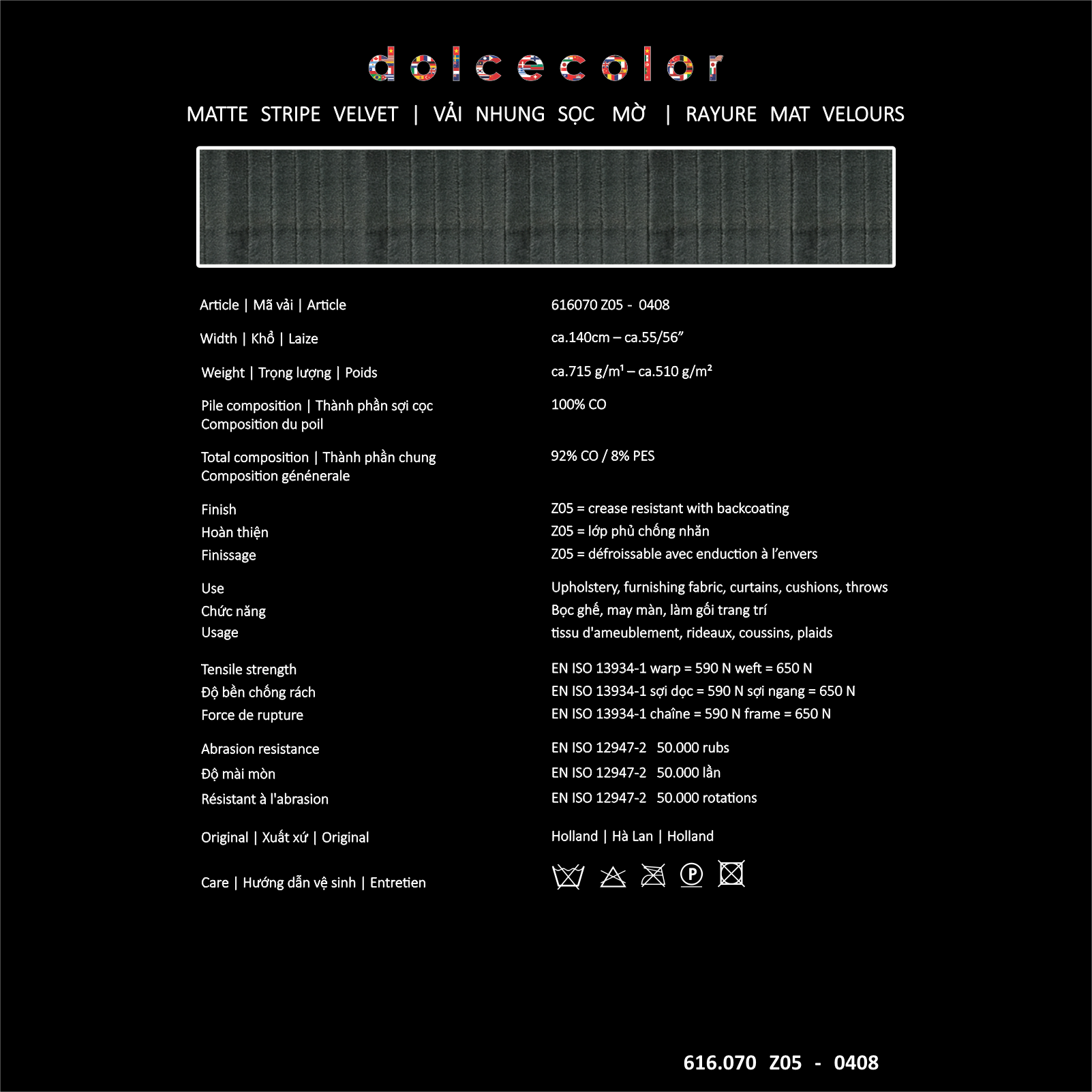  Vải nhung gân dolcecolor 54 màu sọc dọc hà lan 616070 sẵn tại cửa hàng 