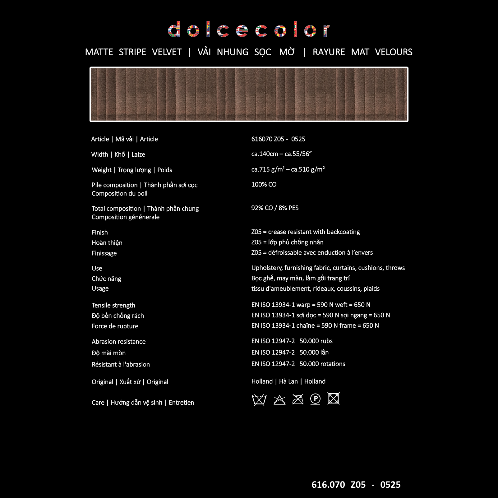  Vải nhung gân dolcecolor 54 màu sọc dọc hà lan 616070 sẵn tại cửa hàng 