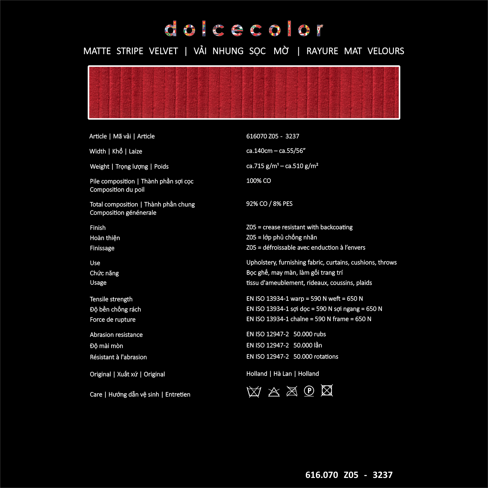  Vải nhung gân dolcecolor 54 màu sọc dọc hà lan 616070 sẵn tại nhà máy 