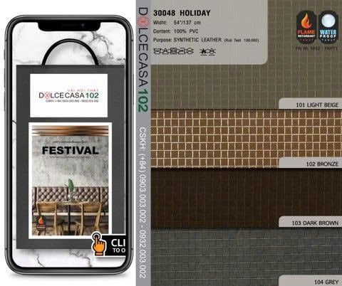  30048 vải PVC bọc nệm ghế HOLIDAY 4 màu copyright 2021 