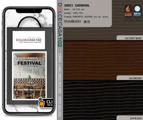  30051 vải PVC bọc nệm ghế CARNIVAL 3 màu copyright 2021 