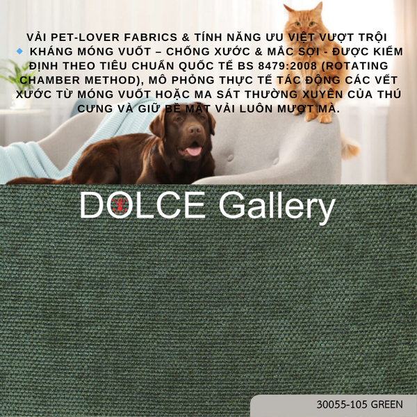  Pet-Lover Fabrics GREEN vải bọc nệm ghế cho nhà có thú cưng 
