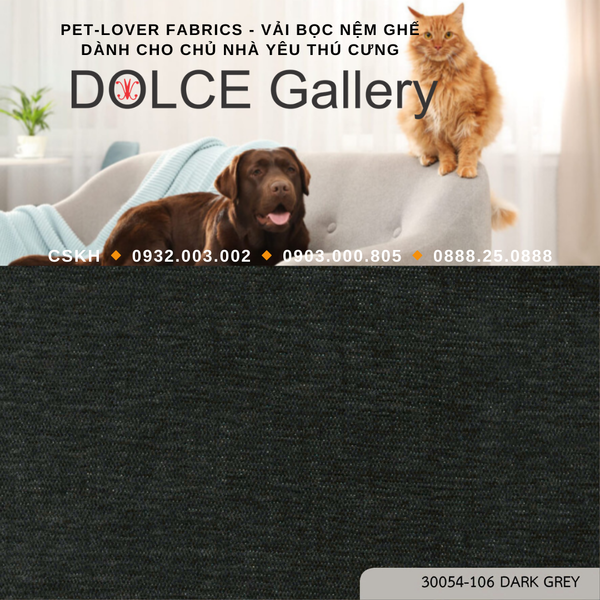  Pet-Lover Fabrics GREY vải bọc nệm ghế cho nhà có thú cưng 