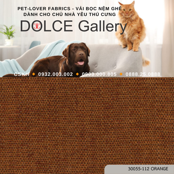  Pet-Lover Fabrics ORANGE vải bọc nệm ghế cho nhà có thú cưng 