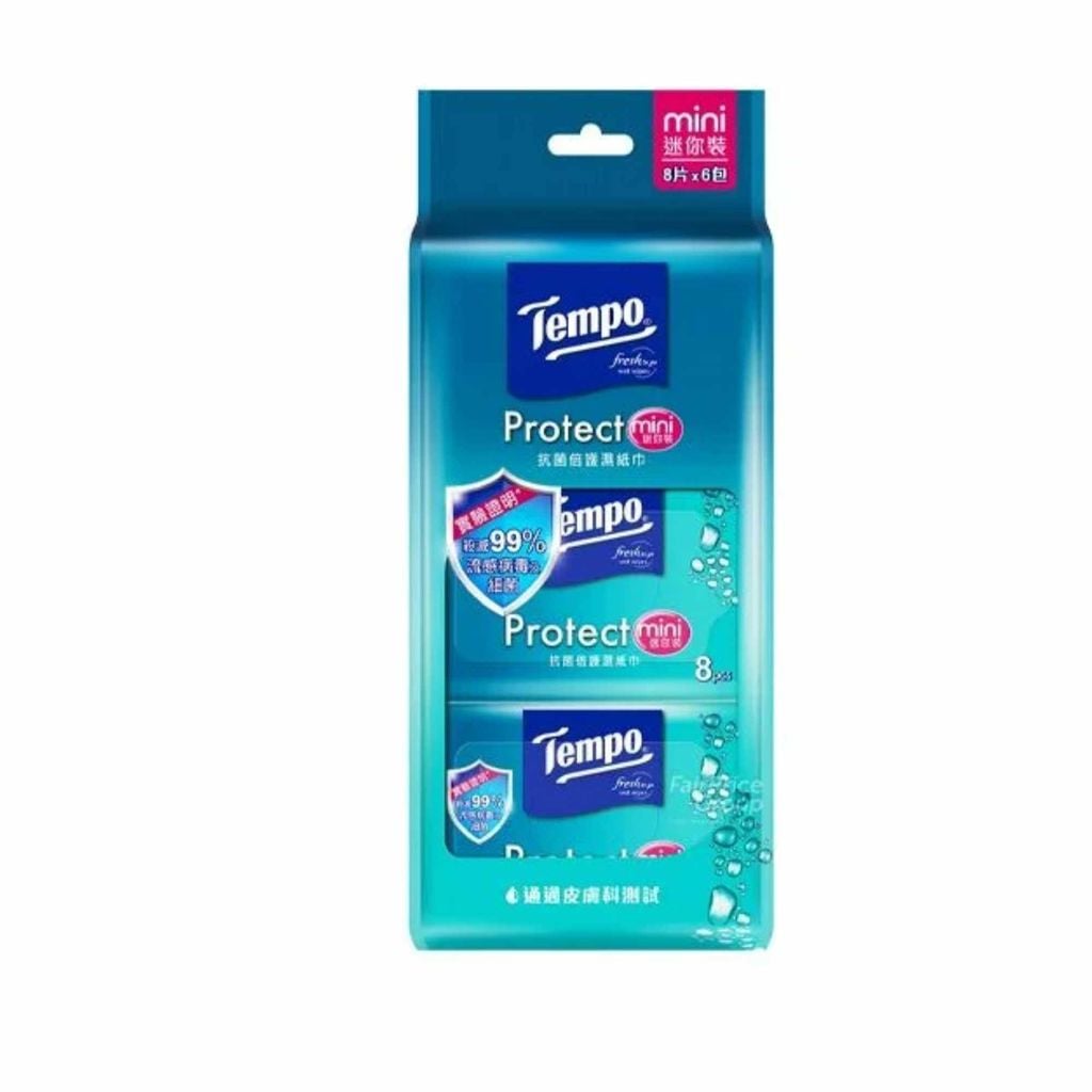  Khăn giấy ướt Mini Tempo Protect Ngăn ngừa vi khuẩn lốc 250 g (6 x 8 tờ) 