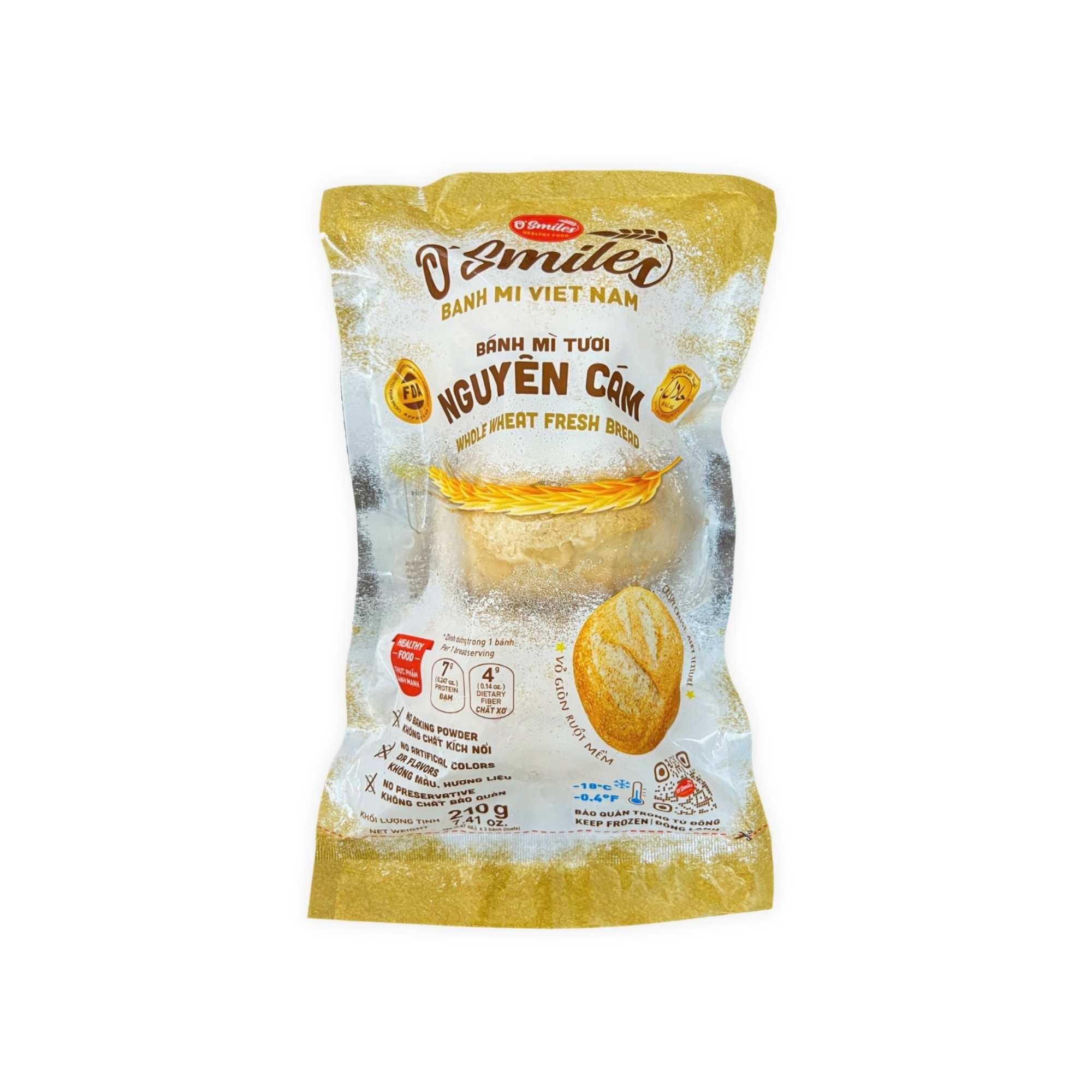  [Đông lạnh] Bánh mì tươi nguyên cám O Smile 210 g 