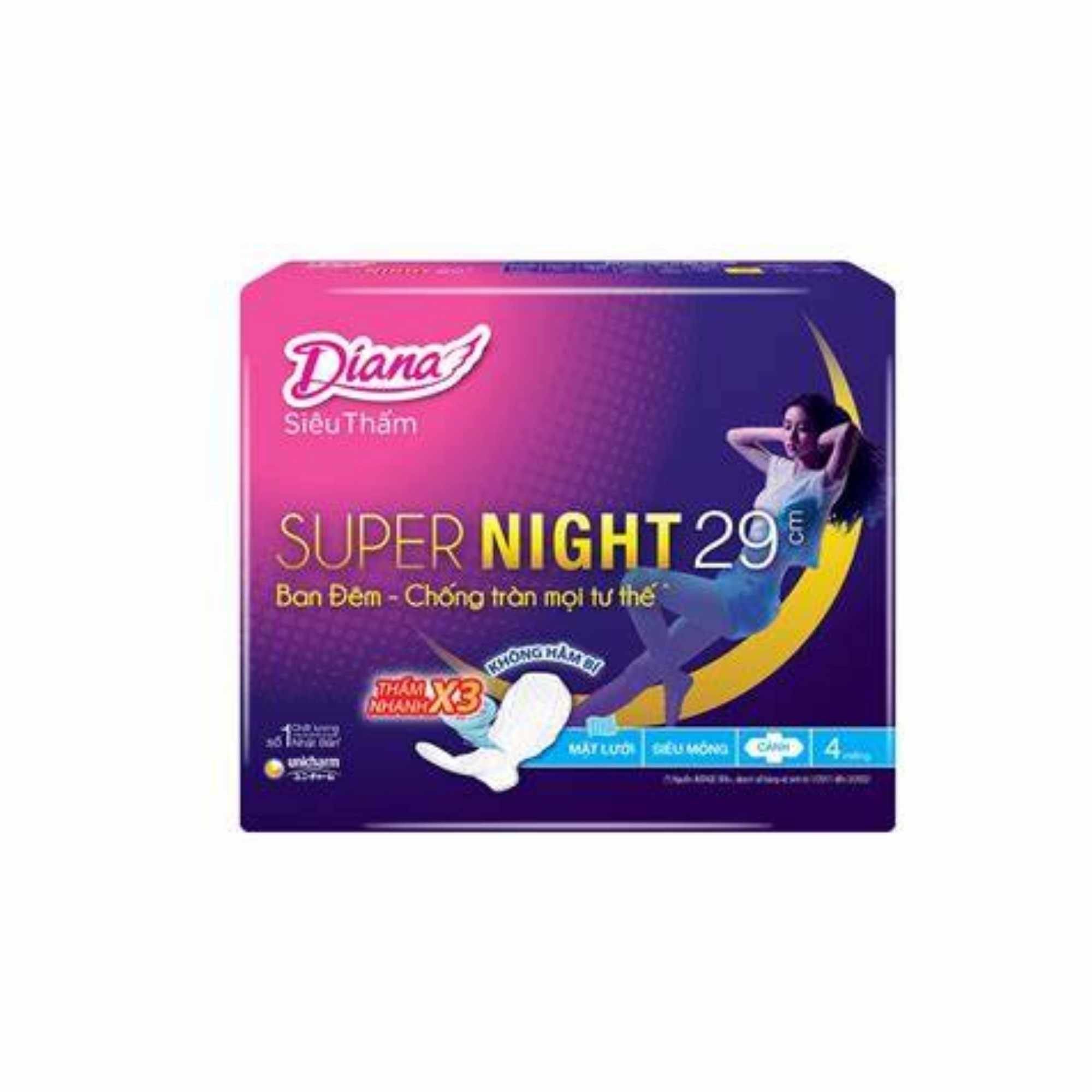  Băng vệ sinh Diana siêu thấm Super Night 29 cm gói 4 miếng 