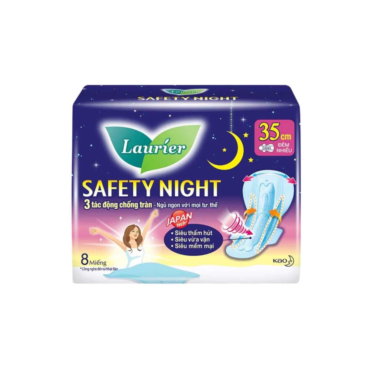  Băng vệ sinh Laurier Safety Night Đêm Siêu An Toàn 35 cm gói 8 miếng 