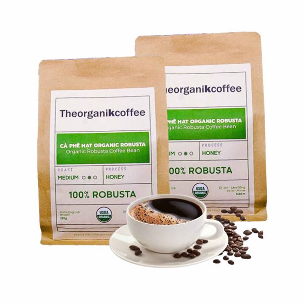 Cà phê 100% Robusta rang xay Theorganikcoffee 250G