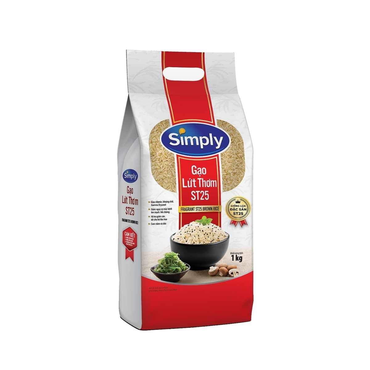  Gạo lứt thơm ST25 Simply túi 1 kg 