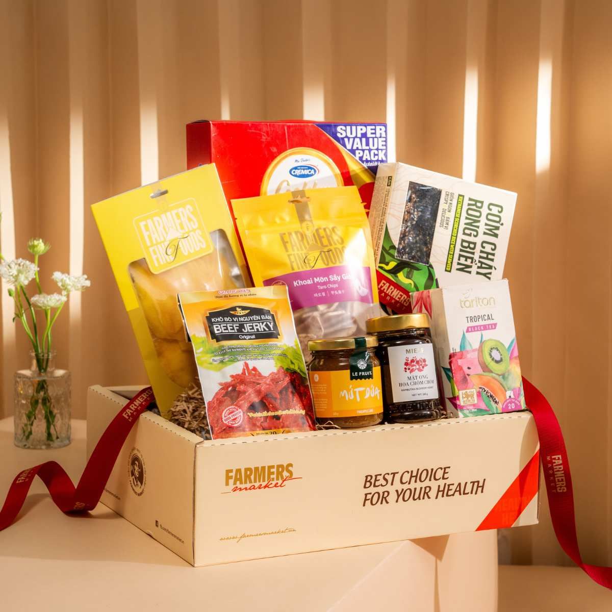  Giỏ Quà Ăn Vặt Tone Kem Tiêu Chuẩn 