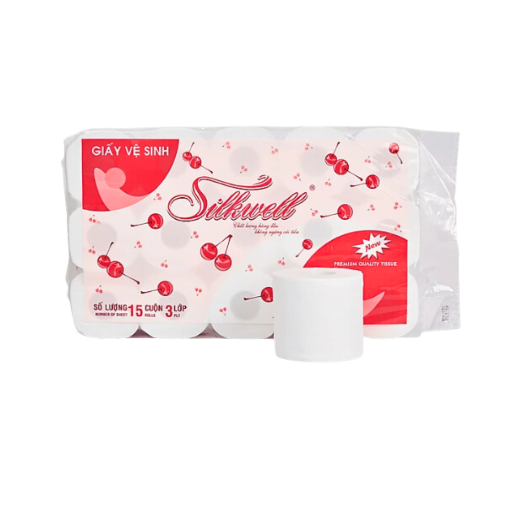  Giấy vệ sinh Silkwell Cherry lốc 10*11cm 10 cuộn 3 lớp 