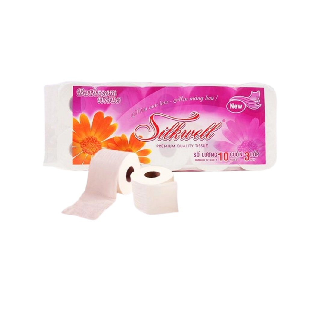  Giấy vệ sinh Silkwell không lõi lốc 10*11cm 10 cuộn 3 lớp 