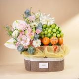  Giỏ Quà Trái Cây Và Hoa Tone Hồng Trắng Tinh Tế 