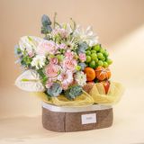  Giỏ Quà Trái Cây Và Hoa Tone Hồng Trắng Tinh Tế 