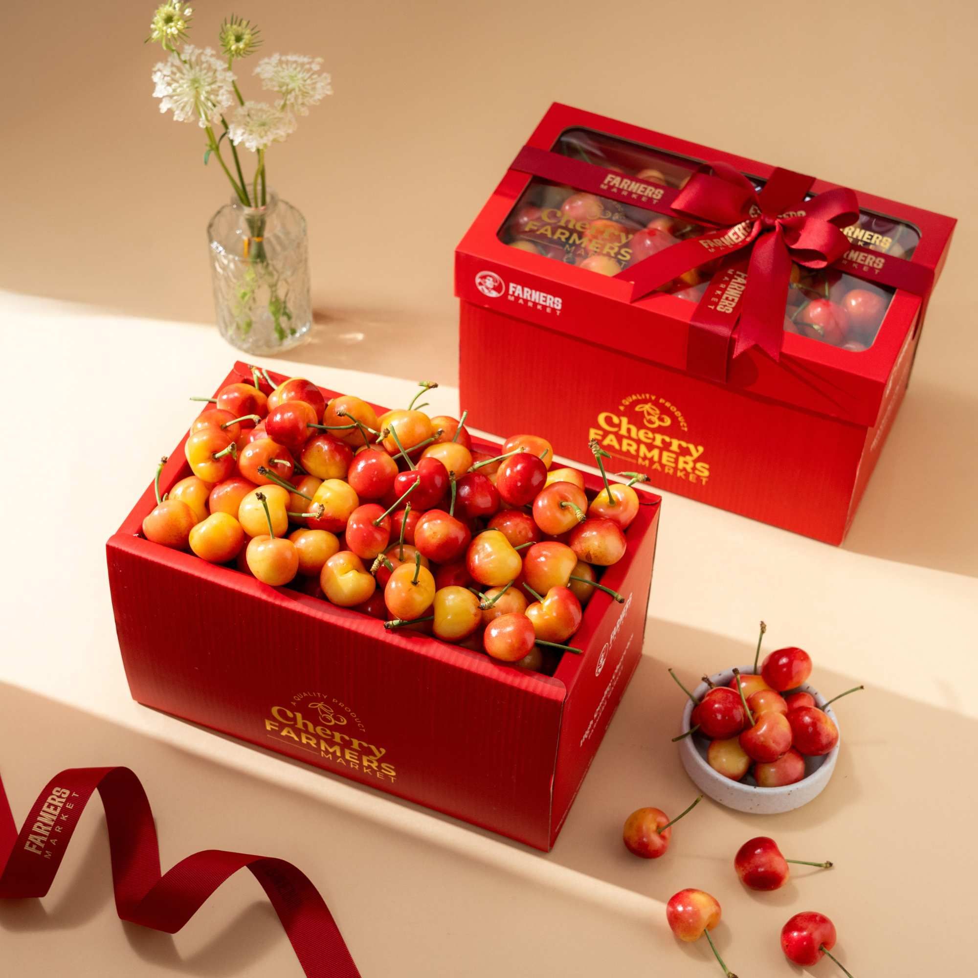  Hộp Quà Cherry Vàng Tone Đỏ Thanh Lịch 
