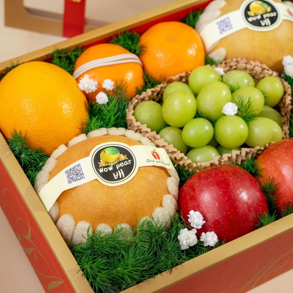 Hộp Quà Trái Cây Các Loại Tone Đỏ Hoạ Tiết Tiêu Chuẩn 