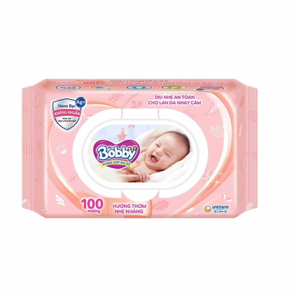  Khăn ướt em bé Bobby hương thơm nhẹ nhàng gói 100 miếng 