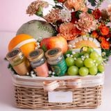  Giỏ Quà Trái Cây, Yến Chưng Và Hoa Tone Vàng Cam Thanh Lịch 