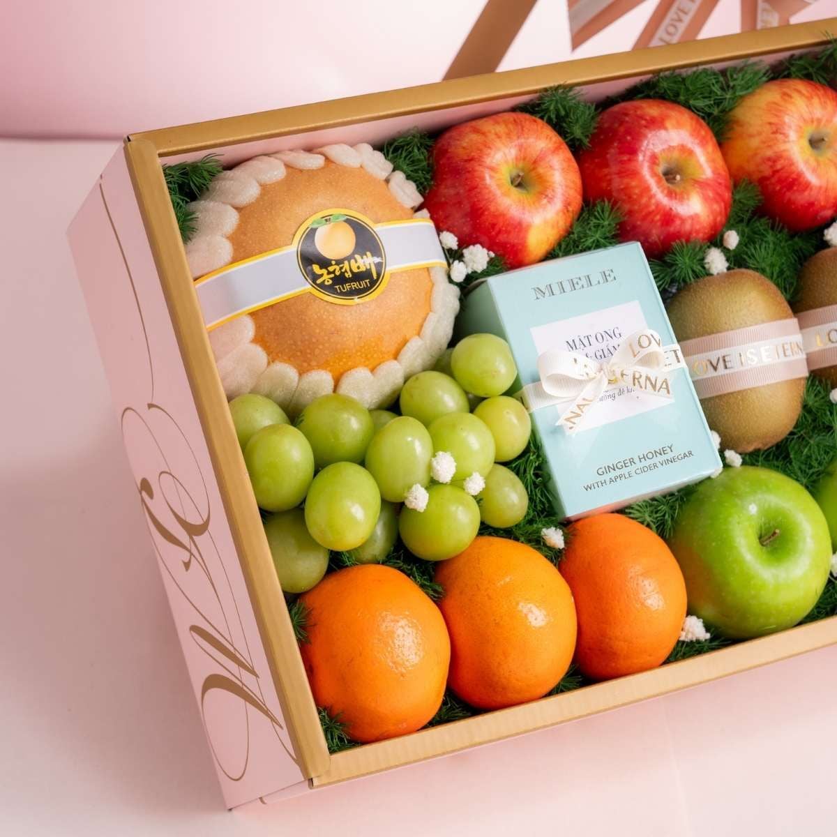  Hộp Quà Trái Cây Và Mật Ong Tone Hồng Tiêu Chuẩn 