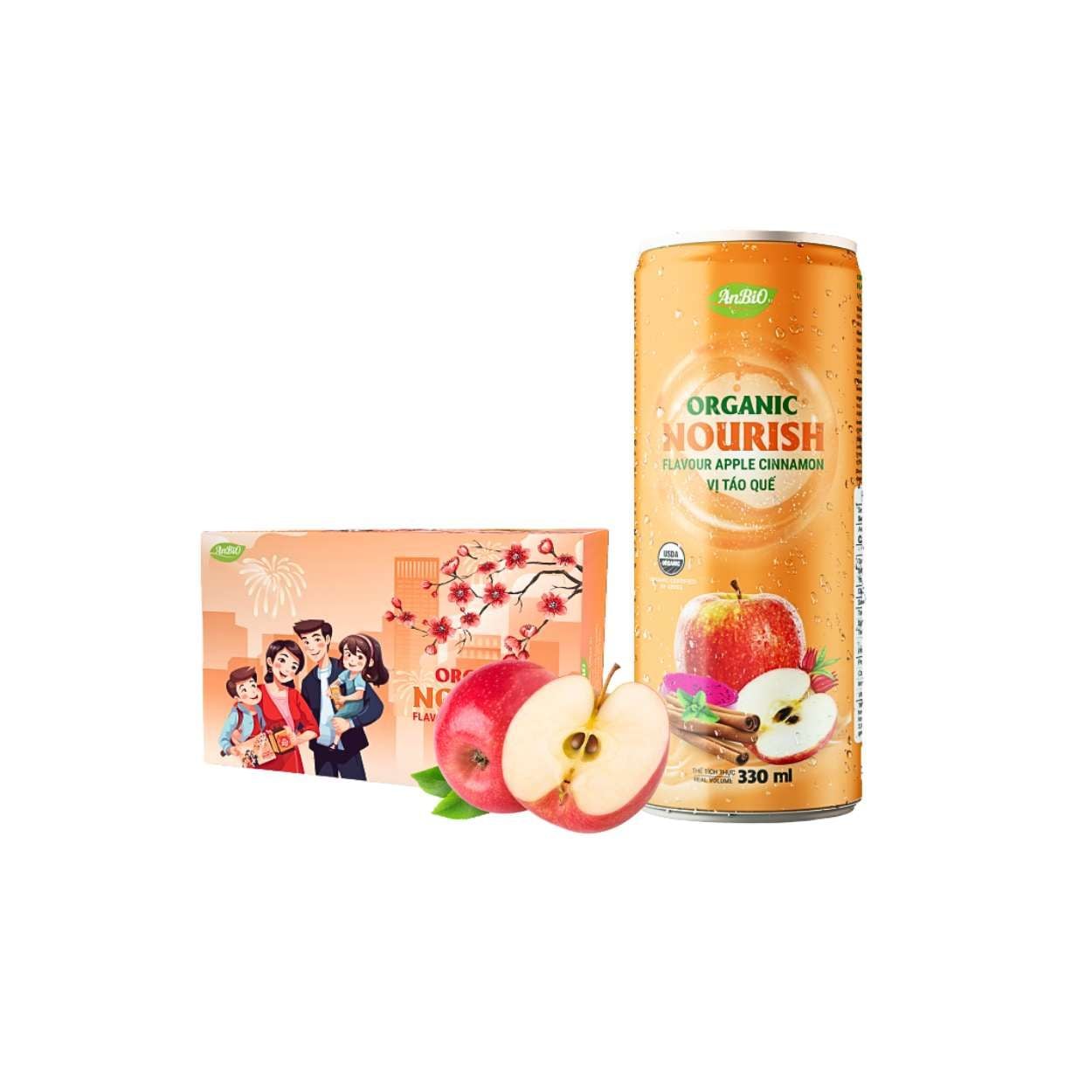  Nước uống Organic Nourish vị táo quế Anbio Lon 330 ml (I0020323) 