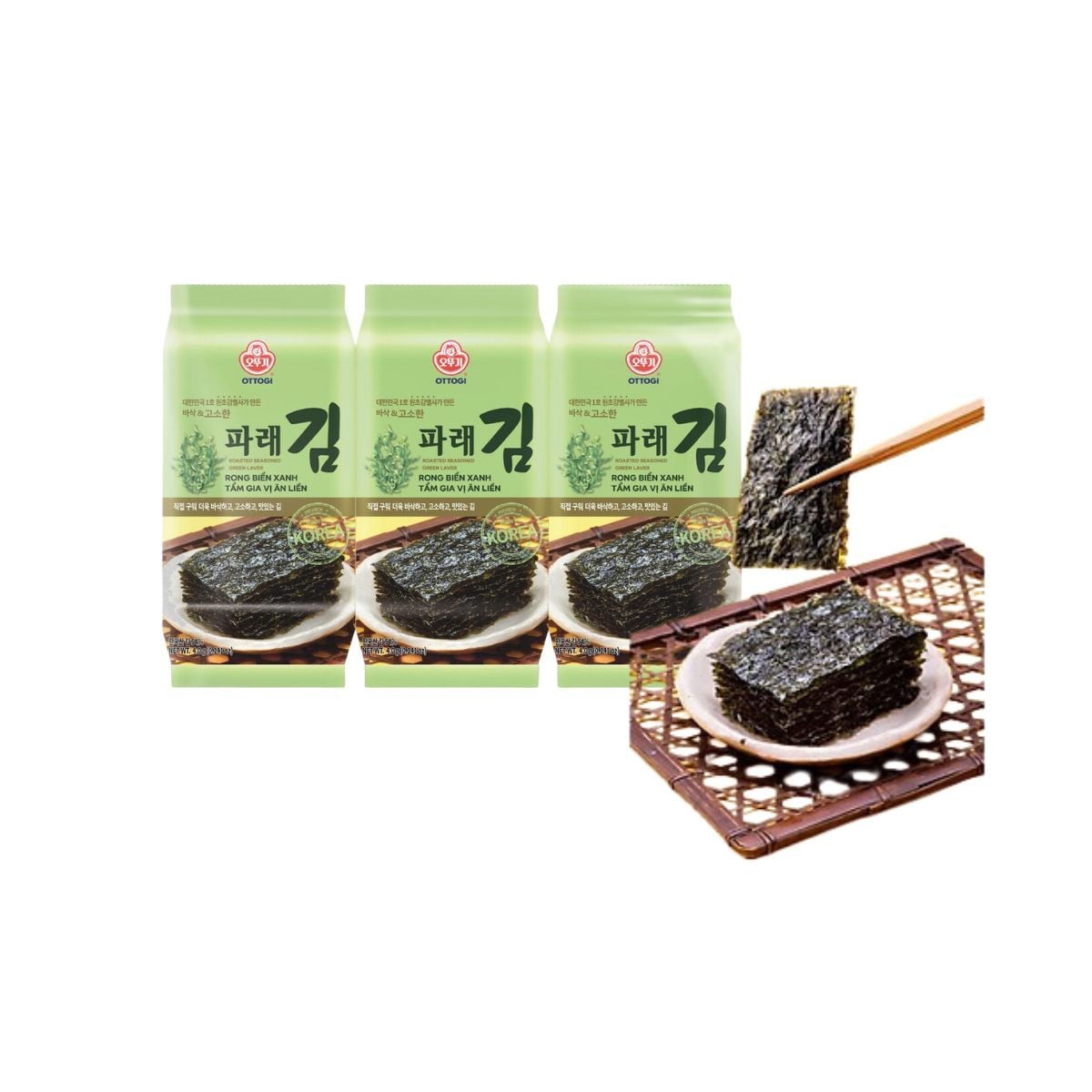  Rong biển xanh tẩm gia vị ăn liền Ottogi 4.0g*3 gói (I0012535) 