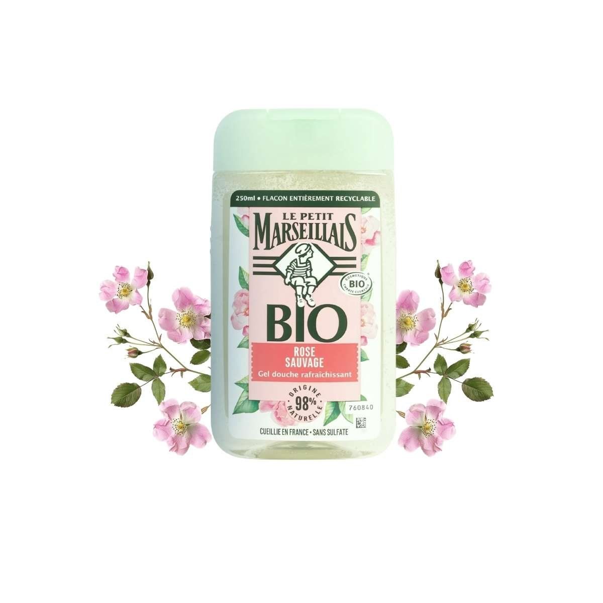  Sữa tắm 98% hữu cơ Le Petit Marseillais hương hoa hồng dại chai 250 ml 