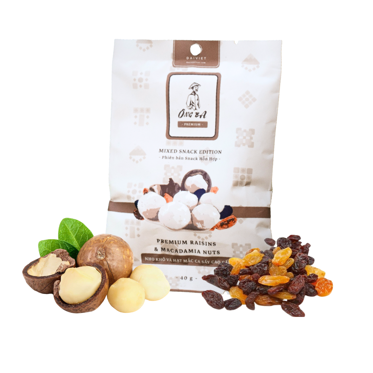  Snack Hạt Macca Ông Ba mix nho khô 40 g (I0015732) 