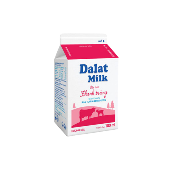 Sữa tươi thanh trùng dâu tây tươi Dalat Milk 180 ml (I0004183)