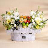  Giỏ Trái Cây Và Hoa Tone Trắng Vằng Sang Trọng 
