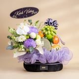  Giỏ Trái Cây Và Cúc Mẫu Đơn Tone Tím Đen Sang Trọng 