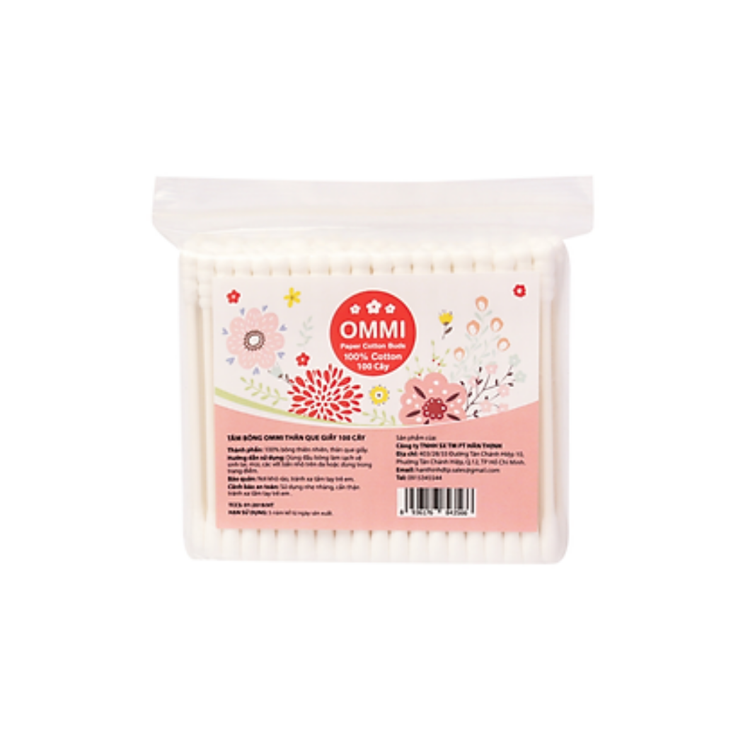  Tăm bông Ommi thân giấy gói 100 cây 
