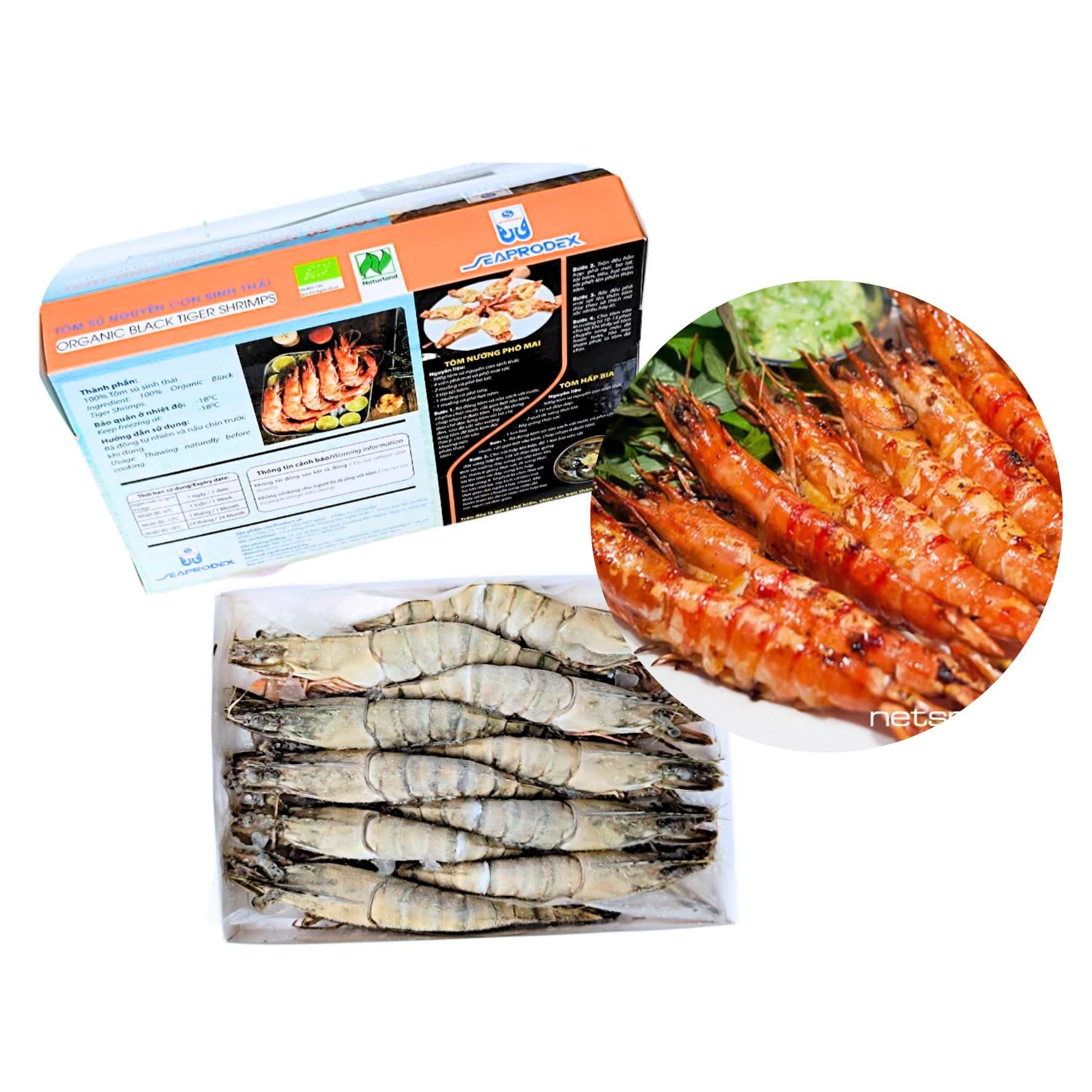  [Đông lạnh] Tôm sú nguyên con sinh thái Seaprodex (10 Con/500G/Hộp) 