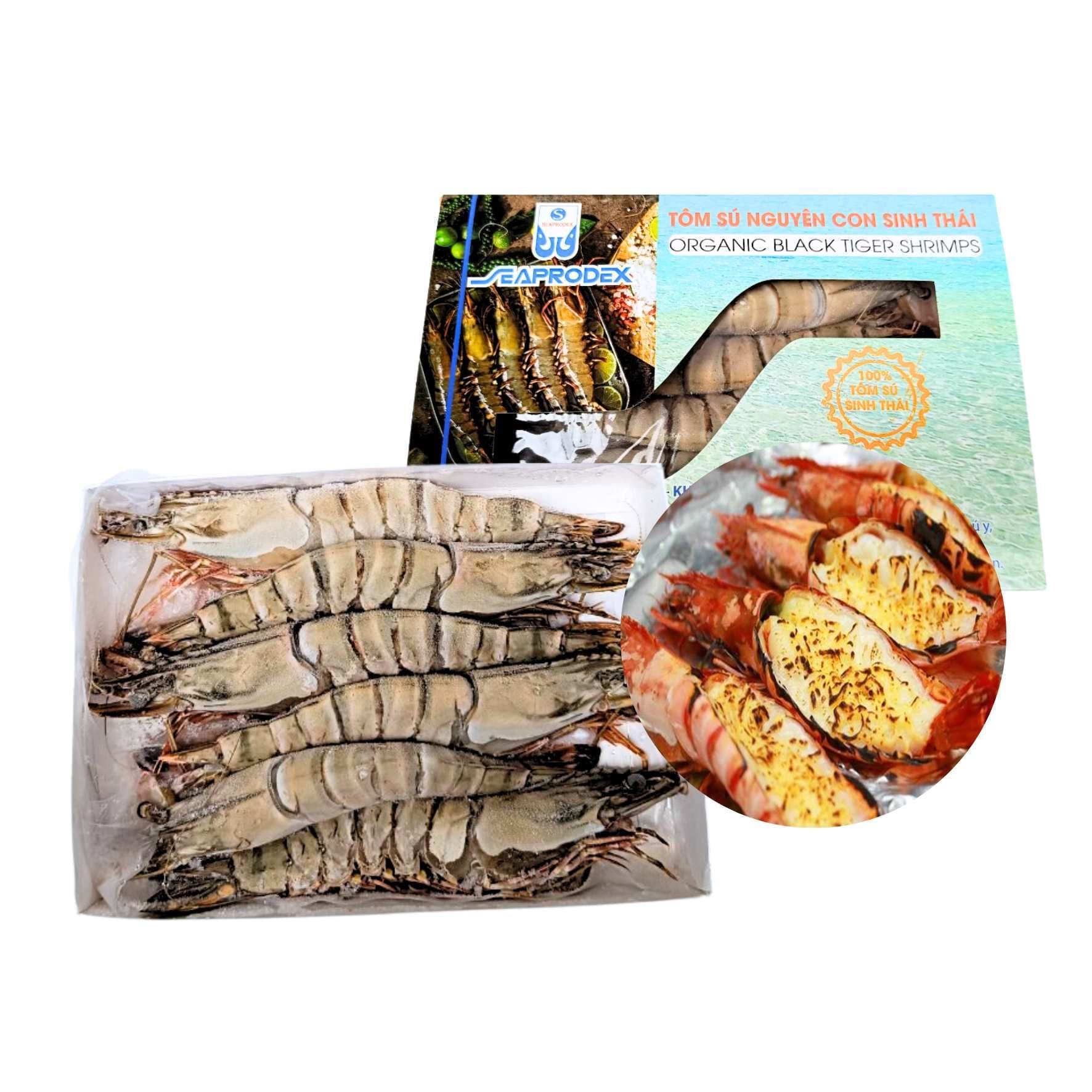  [Đông lạnh] Tôm sú nguyên con sinh thái Seaprodex (6 Con/500G/Hộp) 
