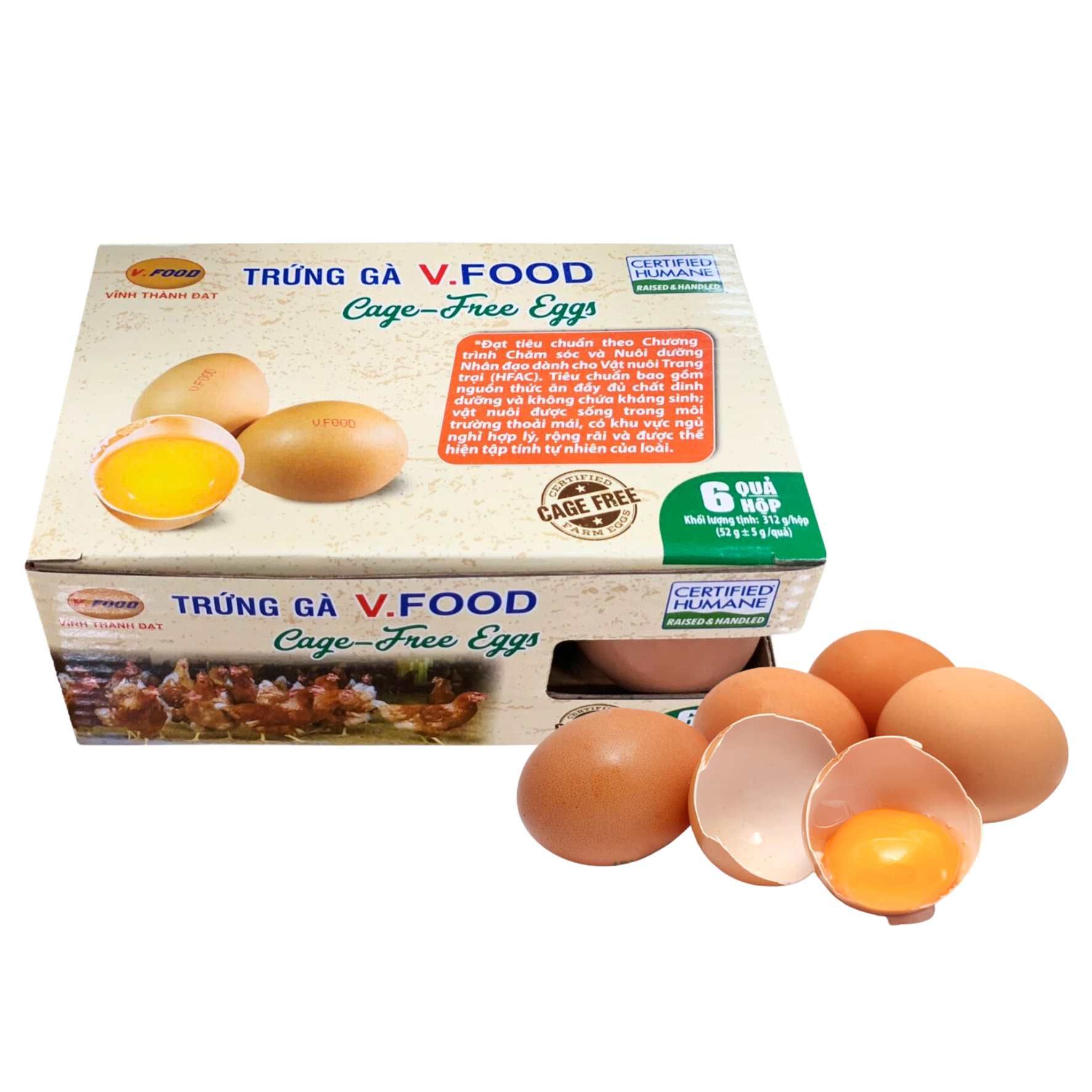  Trứng gà V.foods cage Free Eggs 52G (6 quả/hộp) 