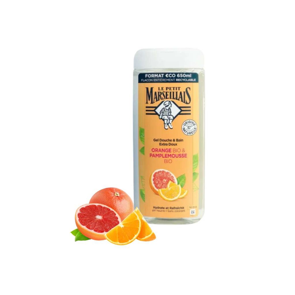  Gel tắm 92% hữu cơ Le Petit Marseillais chiết xuất hương cam & bưởi hồng chai 650 ml 
