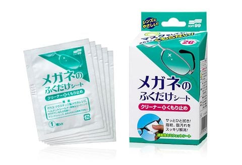 Khăn giấy vệ sinh & chống sương mù, chống bám hơi nước kính mắt - Cleaner & Anti-Fog Wiping Sheet for Glasses | Soft99 - Made in Japan | H-62