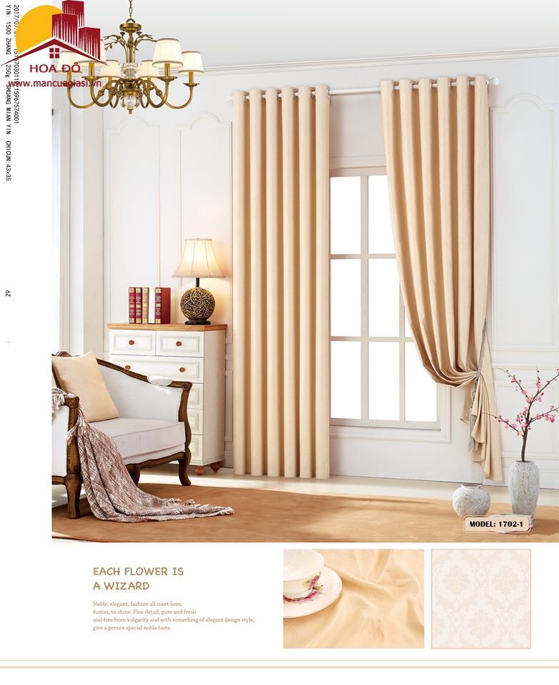 Vải may màn họa tiết vân hoa lá A1702-1