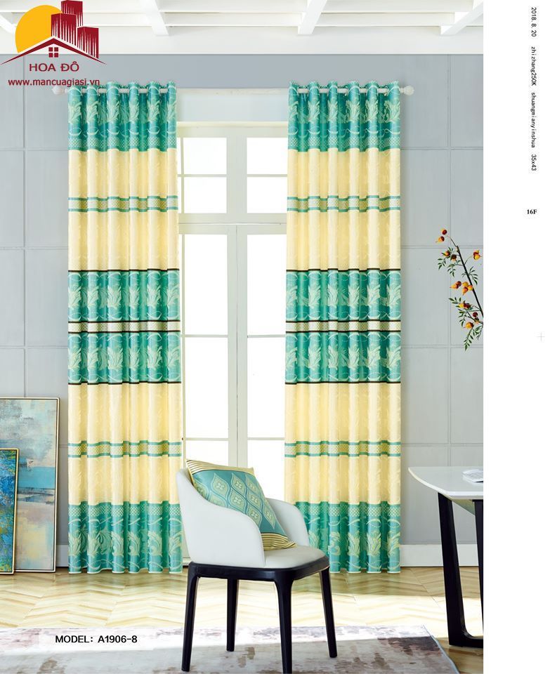 Vải may màn họa tiết hoa văn sọc ngang chạy viền A1906-8