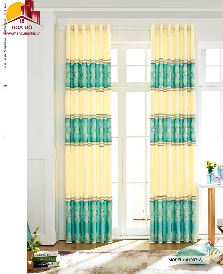 Vải may màn họa tiết hoa văn hình thoi sọc ngang A1907-8