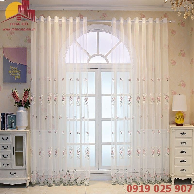 Rèm Voan Thêu Hoa Phong Cách Cổ Điển, Voan Thêu Cao Cấp