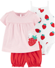 Set 3 món bodysuit kèm quần short dâu 1H354610 Carter's