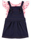 Set 2 món bodysuit hồng kèm váy cotton giả jean thumbnail_1