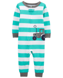 Sleepsuit cotton phôm ôm không chân xanh kẻ máy kéo thumbnail_1