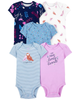 Set 5 bodysuit tay ngắn hoạ tiết xanh tím 1M756610 Carter's