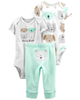 Set 3 món bodysuit kèm quần mông thú thêu gấu xanh nhạt 1L763610 Carter's