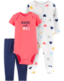 Set 3 món sleepsuit bodysuit và quần dài hồng trái tim thumbnail_1